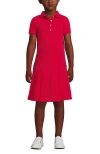 Lands' End Kids'  School Uniform Girls Plus Short Sleeve Mesh Pleated Polo Dress In Red