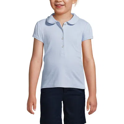Lands' End Kids'  Girls Short Sleeve Peter Pan Collar Polo Shirt In Blue