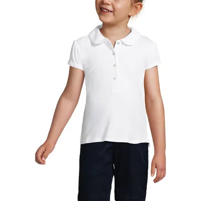 Lands' End Kids'  Girls Short Sleeve Peter Pan Collar Polo Shirt In White