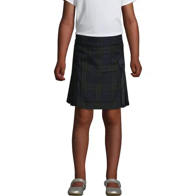 Lands' End School Uniform Girls Side Pleat Plaid Skort Above Knee In Classic Navy/evergreen Plaid