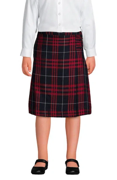Lands' End Kids'  School Uniform Girls Slim Plaid A-line Skirt Below The Knee In Classic Navy Large Plaid
