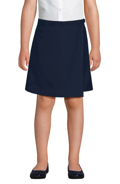 Lands' End Kids'  School Uniform Girls Solid A Line Tab Skort Top Of Knee In Blue