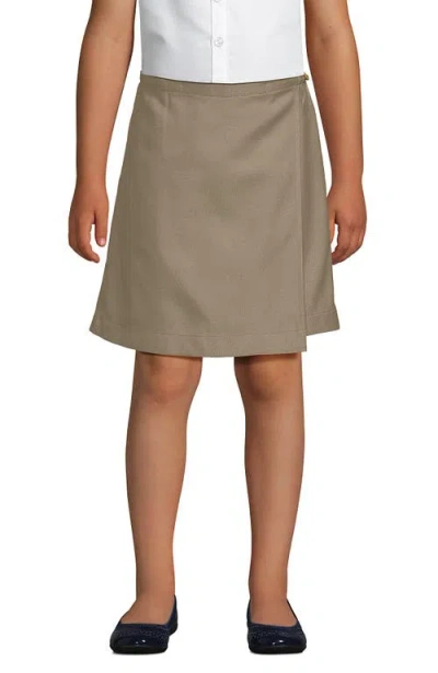 Lands' End Kids'  School Uniform Girls Solid A Line Tab Skort Top Of Knee In Brown