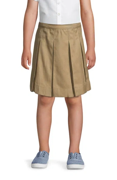 Lands' End Kids'  School Uniform Girls Solid Box Pleat Skirt Top Of Knee In Khaki