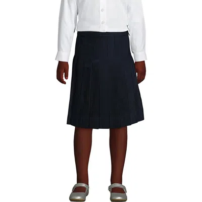 Lands' End Kids'  School Uniform Girls Solid Pleated Skirt Below The Knee In Classic Navy
