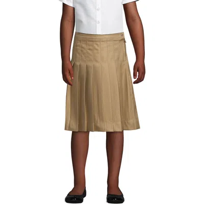 Lands' End Kids'  School Uniform Girls Solid Pleated Skirt Below The Knee In Khaki