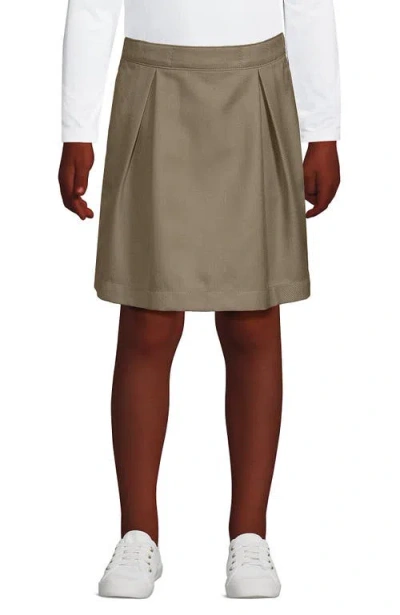 Lands' End Kids'  School Uniform Girls Solid Pleated Skort Top Of Knee In Khaki