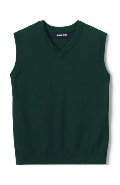 Lands' End School Uniform Kids Cotton Modal Fine Gauge Sweater Vest In Evergreen
