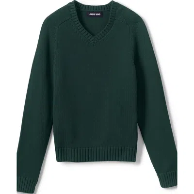 Lands' End School Uniform Kids Cotton Modal V-neck Sweater In Evergreen
