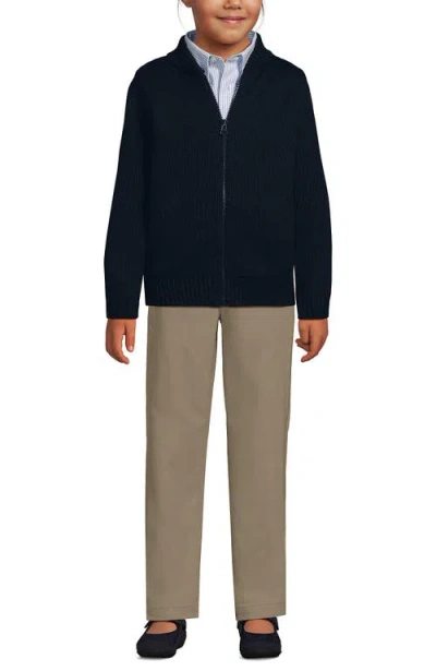 Lands' End Babies'  School Uniform Kids Legacy Full Zip Cardigan In Blue