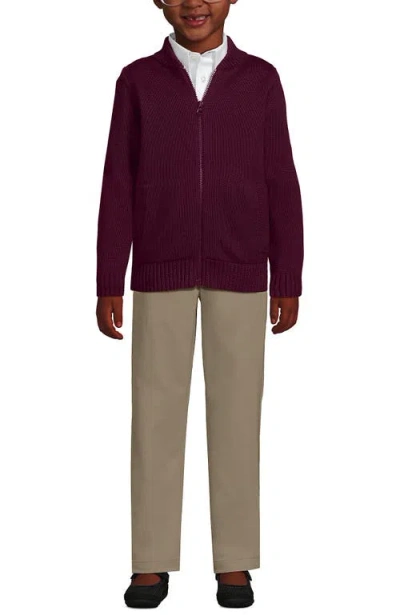 Lands' End Babies'  School Uniform Kids Legacy Full Zip Cardigan In Burgundy
