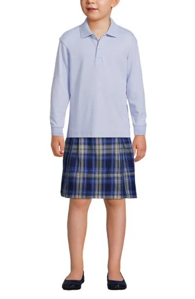 Lands' End School Uniform Kids Long Sleeve Interlock Polo Shirt In Blue