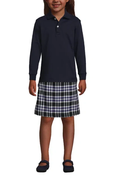 Lands' End School Uniform Kids Long Sleeve Interlock Polo Shirt In Classic Navy