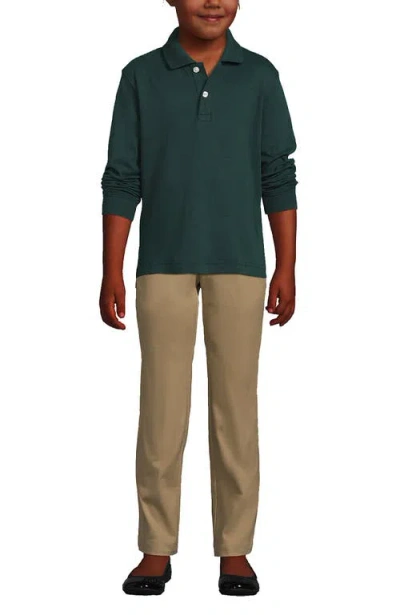 Lands' End School Uniform Kids Long Sleeve Interlock Polo Shirt In Evergreen