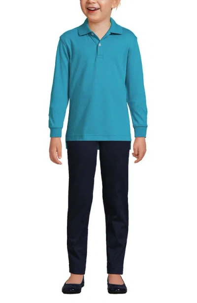 Lands' End School Uniform Kids Long Sleeve Interlock Polo Shirt In Teal Breeze