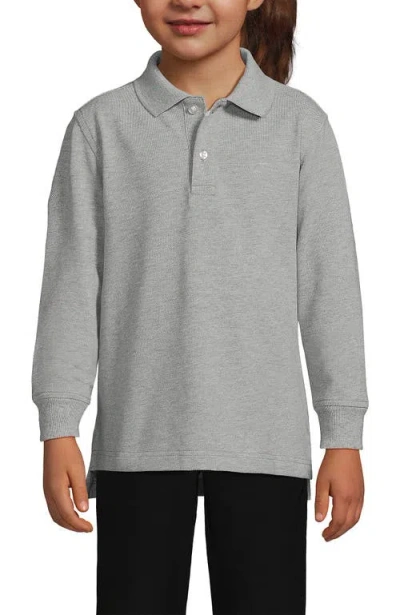Lands' End School Uniform Kids Long Sleeve Mesh Polo Shirt In Gray
