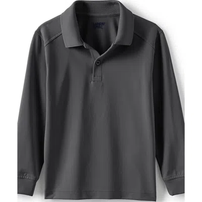 Lands' End School Uniform Kids Long Sleeve Rapid Dry Polo Shirt In Gray