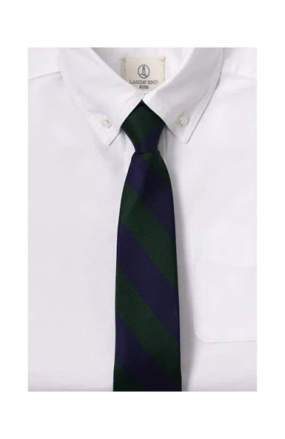 Lands' End School Uniform Kids Stripe Pre Tied Tie In Evergreen/classic Navy Stripe