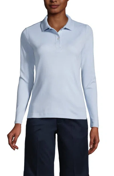 Lands' End School Uniform  Long Sleeve Feminine Fit Interlock Polo Shirt In Blue