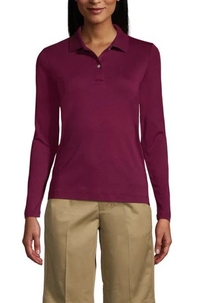 Lands' End School Uniform  Long Sleeve Feminine Fit Interlock Polo Shirt In Burgundy