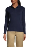 Lands' End School Uniform  Long Sleeve Feminine Fit Interlock Polo Shirt In Classic Navy