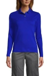 Lands' End School Uniform  Long Sleeve Feminine Fit Interlock Polo Shirt In Cobalt