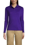Lands' End School Uniform  Long Sleeve Feminine Fit Interlock Polo Shirt In Deep Purple