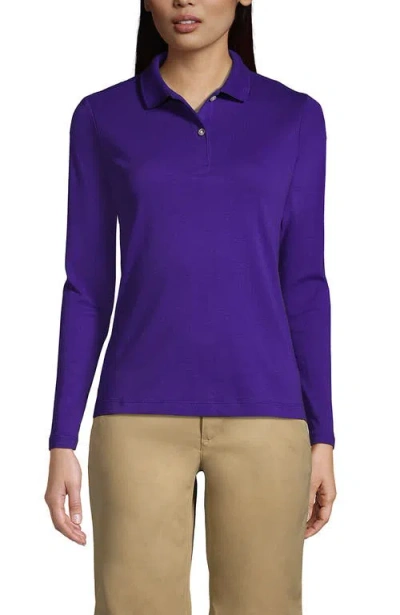 Lands' End School Uniform  Long Sleeve Feminine Fit Interlock Polo Shirt In Deep Purple