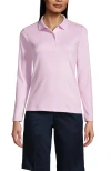 Lands' End School Uniform  Long Sleeve Feminine Fit Interlock Polo Shirt In Ice Pink