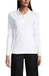 Lands' End School Uniform  Long Sleeve Feminine Fit Interlock Polo Shirt In White