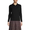 Lands' End School Uniform  Long Sleeve Feminine Fit Mesh Polo Shirt In Black