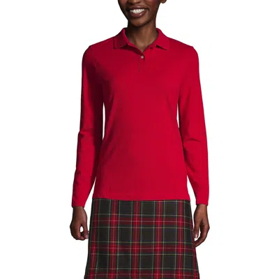 Lands' End School Uniform  Long Sleeve Feminine Fit Mesh Polo Shirt In Red