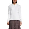 Lands' End School Uniform  Long Sleeve Feminine Fit Interlock Polo Shirt In White