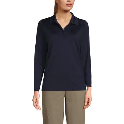 Lands' End School Uniform  Long Sleeve Feminine Fit Rapid Dry Polo Shirt In Blue