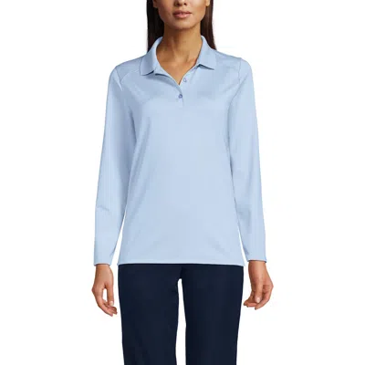 Lands' End School Uniform  Long Sleeve Feminine Fit Rapid Dry Polo Shirt In Blue