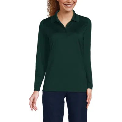 Lands' End School Uniform  Long Sleeve Feminine Fit Rapid Dry Polo Shirt In Green