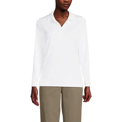 Lands' End School Uniform  Long Sleeve Feminine Fit Rapid Dry Polo Shirt In White