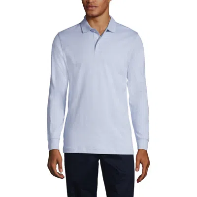 Lands' End School Uniform  Long Sleeve Interlock Polo Shirt In Blue