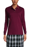 Lands' End School Uniform  Long Sleeve Interlock Polo Shirt In Burgundy