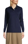 Lands' End School Uniform  Long Sleeve Interlock Polo Shirt In Classic Navy