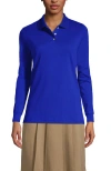 Lands' End School Uniform  Long Sleeve Interlock Polo Shirt In Cobalt