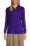 Lands' End School Uniform  Long Sleeve Interlock Polo Shirt In Deep Purple