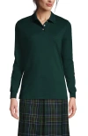 Lands' End School Uniform  Long Sleeve Interlock Polo Shirt In Evergreen