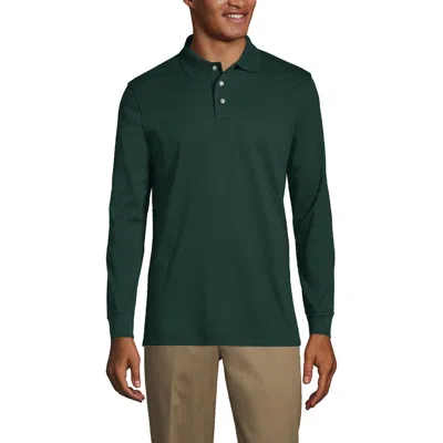 Lands' End School Uniform  Long Sleeve Interlock Polo Shirt In Evergreen