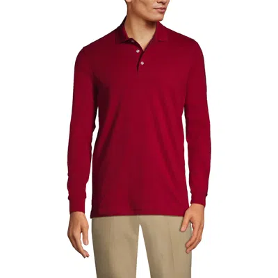 Lands' End School Uniform  Long Sleeve Interlock Polo Shirt In Red