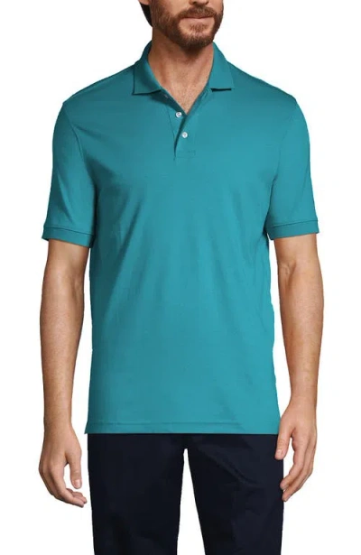 Lands' End School Uniform  Long Sleeve Interlock Polo Shirt In Teal Breeze