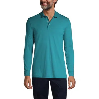 Lands' End School Uniform  Long Sleeve Interlock Polo Shirt In Teal Breeze