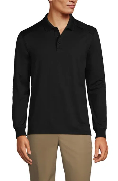 Lands' End School Uniform  Long Sleeve Rapid Dry Polo Shirt In Black