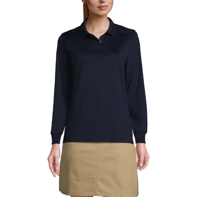 Lands' End School Uniform  Long Sleeve Rapid Dry Polo Shirt In Blue