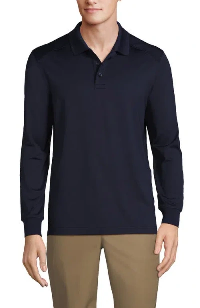 Lands' End School Uniform  Long Sleeve Rapid Dry Polo Shirt In Blue